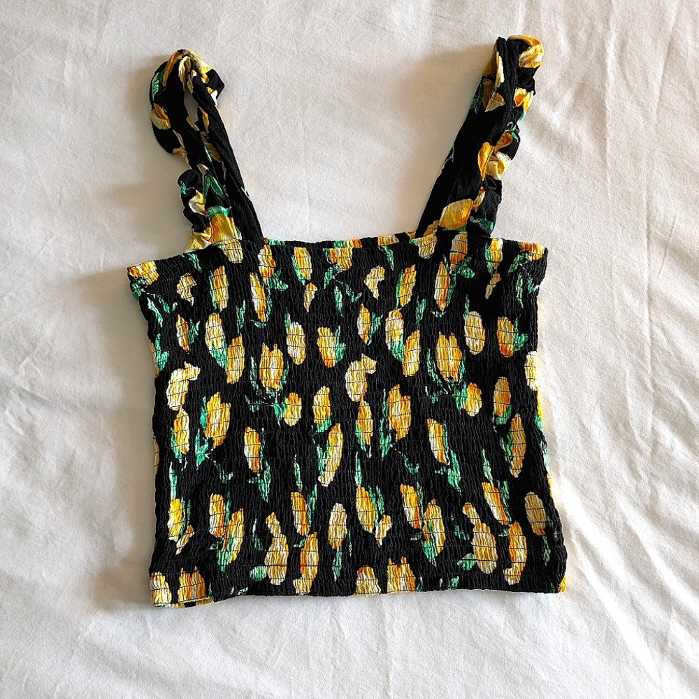 VS PINK Lemon Print Smocked Crop Tank